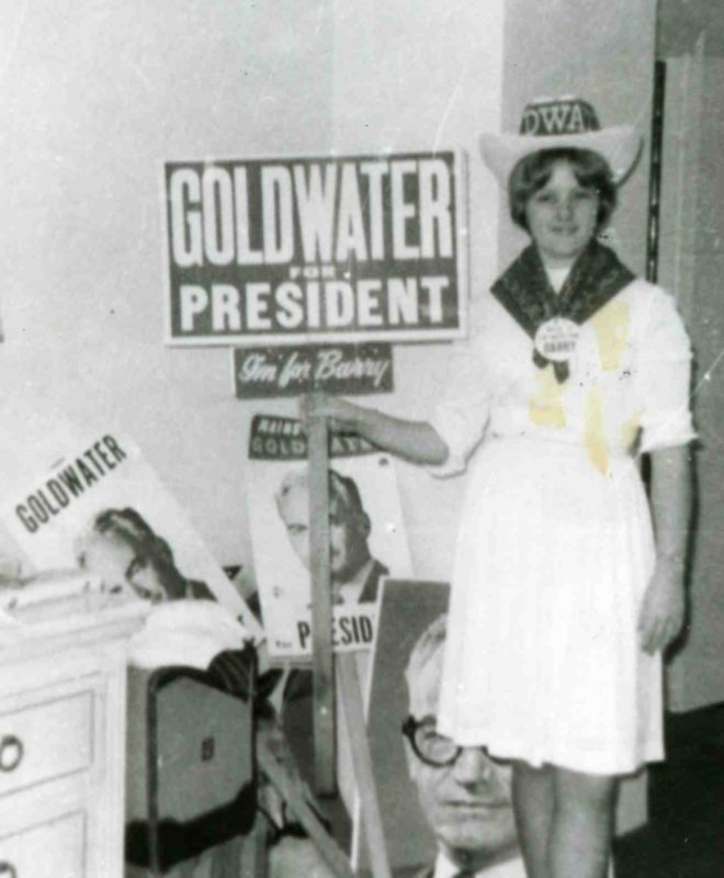 Swanee with Goldwater for President signs, 1964.
