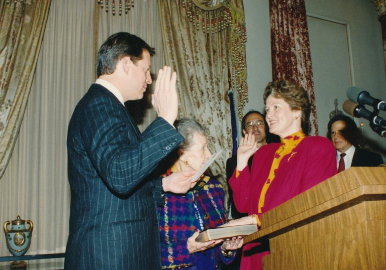 Mom, God help her, was surrounded by Democrats as Vice President Al Gore swore me in.