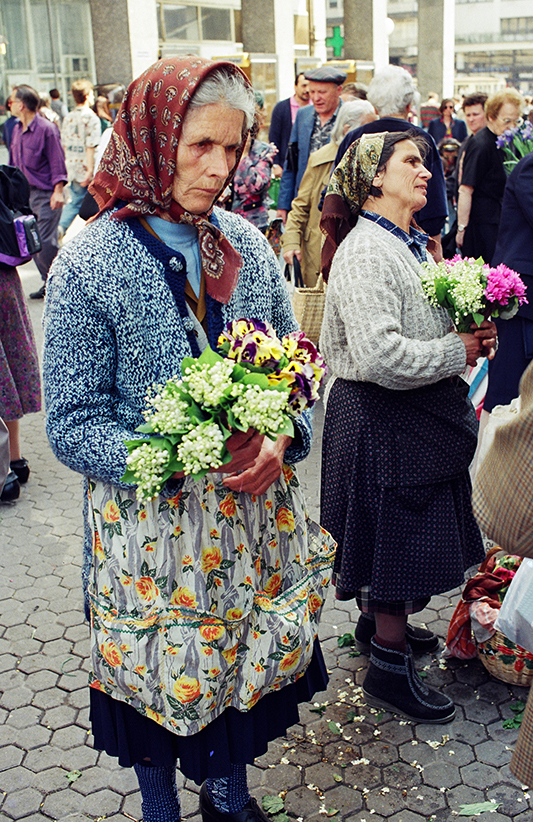 Two women selling flowers in Zagreb Market, Croatia